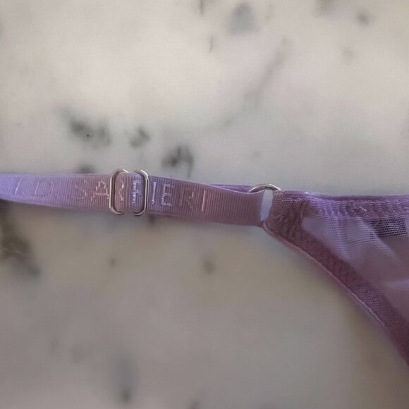 I.D. SARRIERI Petal Bloom scalloped embroidered tulle thong - Lilac Sz L - BNWT - Picture 7 of 12